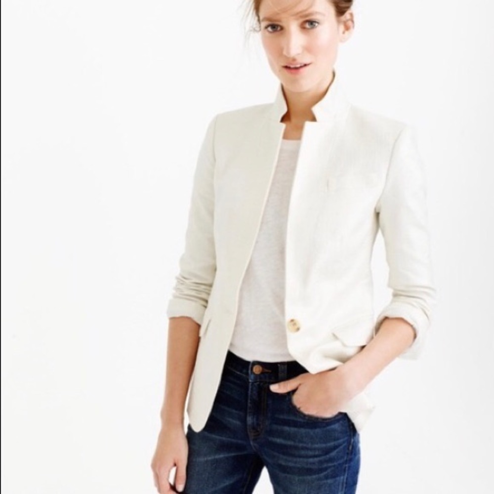 NWOT J. Crew Regent Blazer White 100% Linen 00